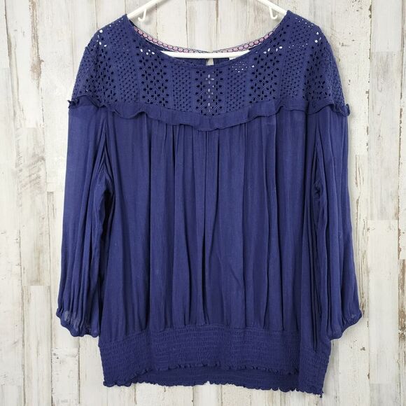 Knox Rose Boho Peasant Top Blouse Blue Size XXL - Picture 1 of 11
